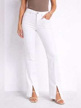 Express Skyscraper White Front Seam Slit Hem Jeans Size 4R Mid Rise